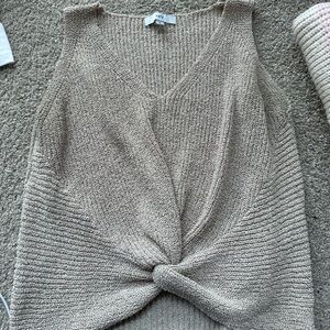 Fate Beige Knit V-Neck Twist Front Sweater Tank